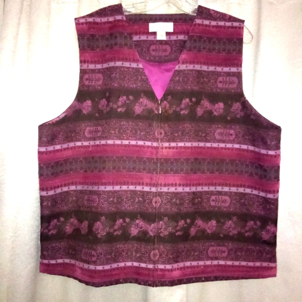 CJ Banks Maroon and Purple Tapestry Zip Vest Size 1x